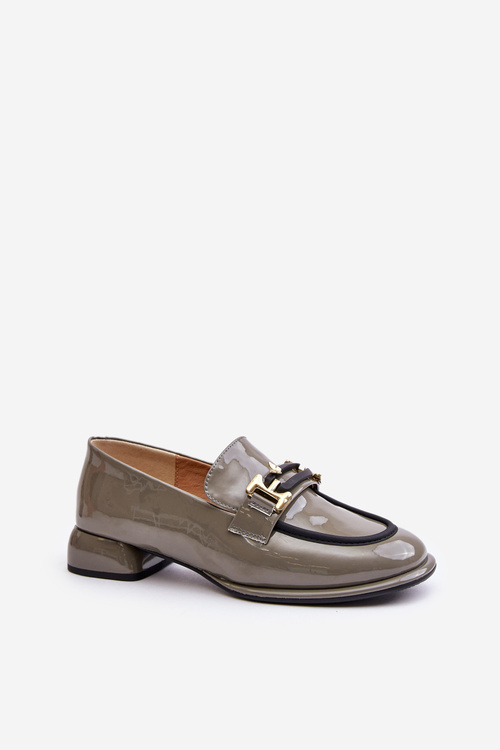 Lacquered Women's Loafers On A Block With Decoration Artiker 55C0412 Gray