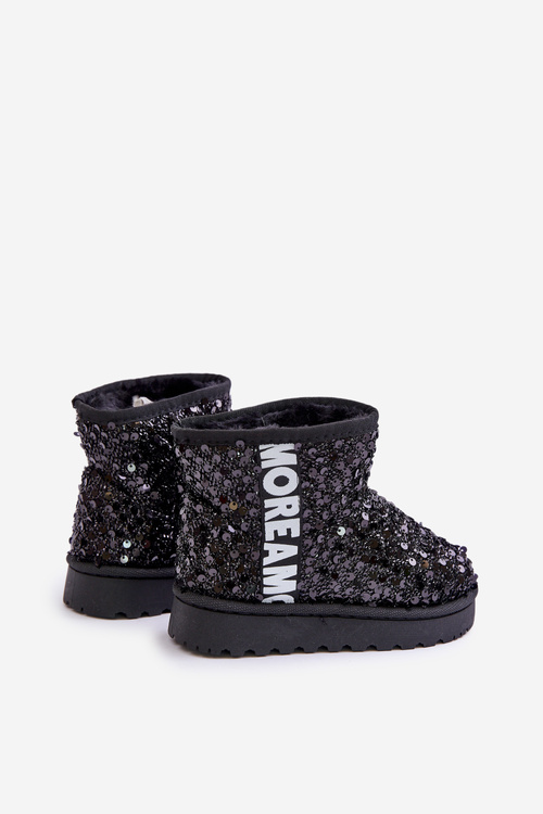 Children's Snow Boots Botki Ocieplane with Sequins Black Rebbica