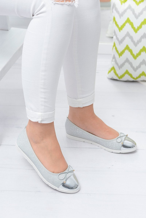 Silver Brocade Slip On Laya Ballerinas