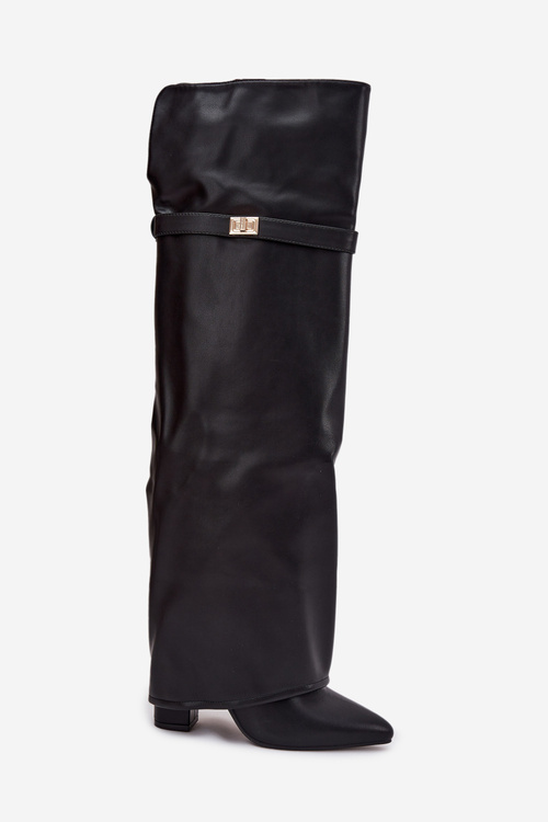 Insulated boots with turned-up shaft over the knee block heel black Serelle