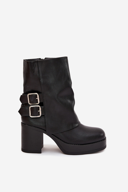 Women's Heeled Ankle Boots With Buckles Black Marena