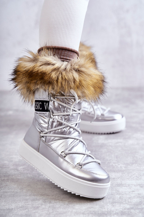 Women's Lace-up Snow Boots Silver Santero