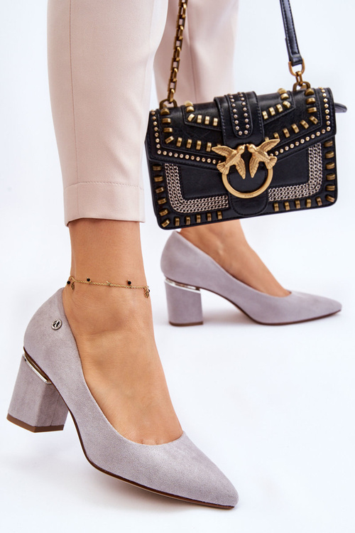 Classic Suede High Heel Pumps With Embellishments Grey Derren