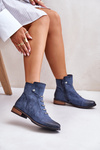 Warm Women's Ankle Boots on Flat Heel Blue Labise