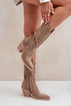 Cut-Out Cowboy Ankle Boots On Heel Dark Beige Salive