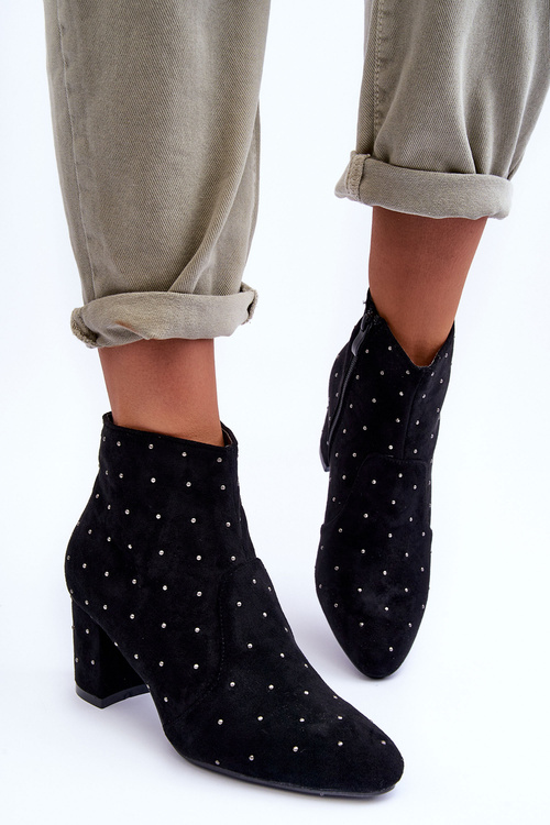 Women's Suede Boots Decorated with Studs Black Antede
