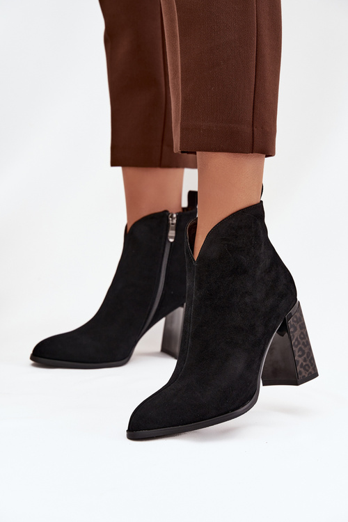 Leather Suede Women's Ankle Boots with Heel Lining Black Zivella
