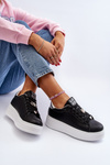 Sneakersy Eko Skóra Platforma Ozdoby Damskie Czarne Herbisa EV-307