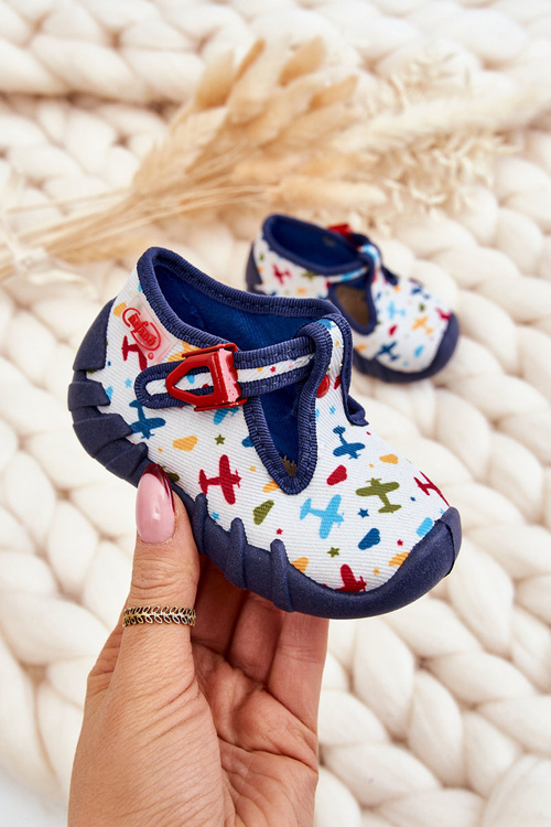 Shoes Befado slippers Aircraft 110P463 White and Navy blue