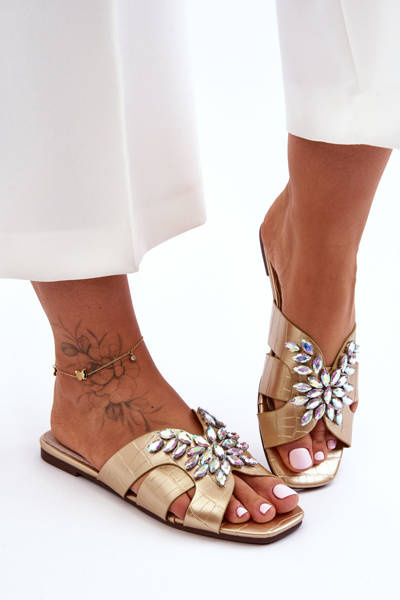 Women's Decorated Stones Slippers S.Barski 617-22 Gold