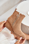 Insulated wedge boots with decorative zipper eco suede camel Leretha
