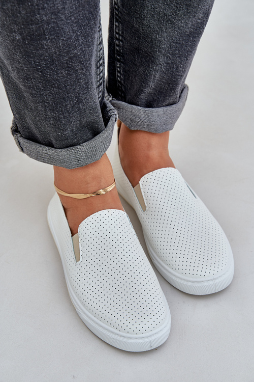 Slip-on eco leather women's sneakers with inscription light beige Zalinne