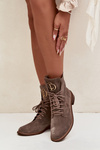 Zazoo 2955 Suede Work Boots With Gold Detail On Tongue Dark Beige