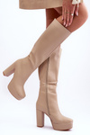 Women's Over The Knee Boots On Heel And Platform Beige Baldrema