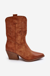 Leather Cowboy Boots On Low Heel Camel Ursuline