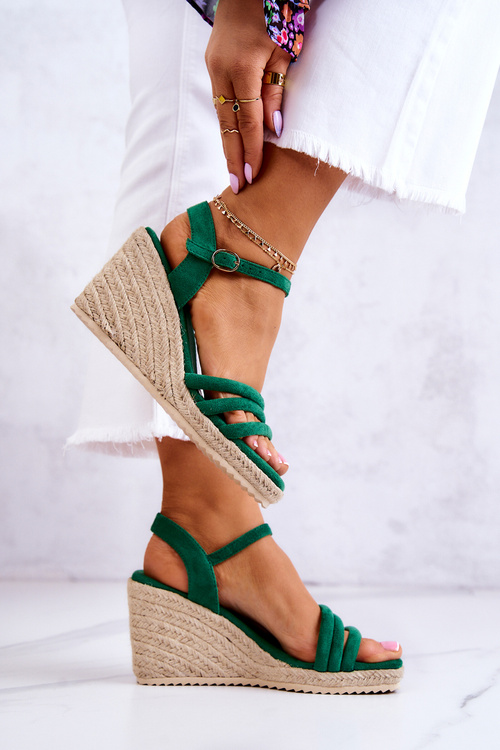 Suede Wedge Sandals Green Louisiana