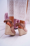 Women's Sandals On Stiletto Heels Linen Tied Beige Cantare