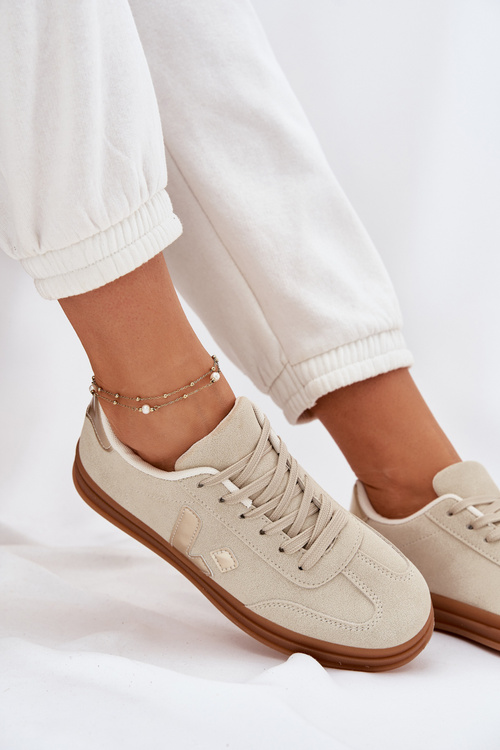 Eko Zamszowe Niskie Sneakersy Beżowe Micca