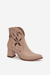 Leather Openwork Women's Ankle Boots On Heel Zazoo 3647 Light Beige