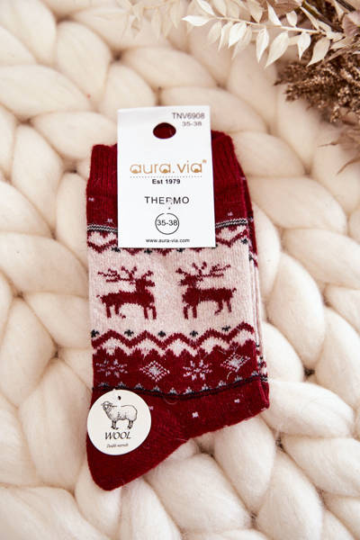 Women's Christmas Woolen Socks Reindeer Pattern Red