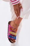 Ladies Suede Slippers With Buckles Panto Fino Fuksja RR267033