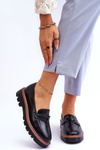 Leather Women's Loafers On The Platform With Decoration Black Jonett