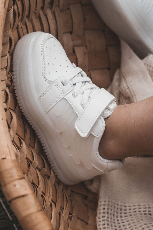 Buty Sportowe Dziecięce Skórzane Rzep Białe Angel