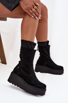 Botki Damskie Zamsz Masywna Platforma Czarne Maciejka A7161-20 