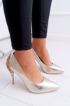 Women's Gold Stilettos with Ornament Larento