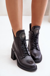 Insulated Ankle Boots On Chunky Heel Natural Leather Black Vinceza 66676