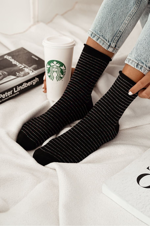 Skarpetki Damskie Bezuciskowe W Cienkie Paseczki Czarne