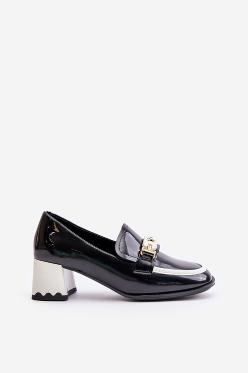 Półbuty Damskie Lakierowane Obcas Ozdoba Czarne Artiker 55C1002