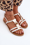 Flat Women's Sandals with White and Gold Decorations Raiva