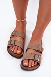 Women's Sandals With Buckles On Cork Platform Beige Galurena