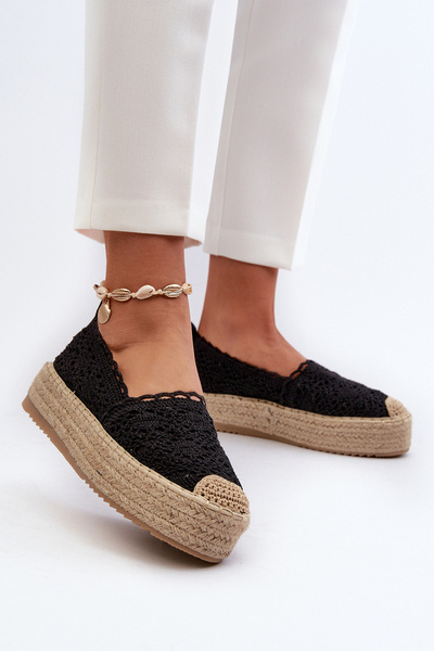 Koronkowe Damskie Espadryle Na Platformie Elarose Czarne