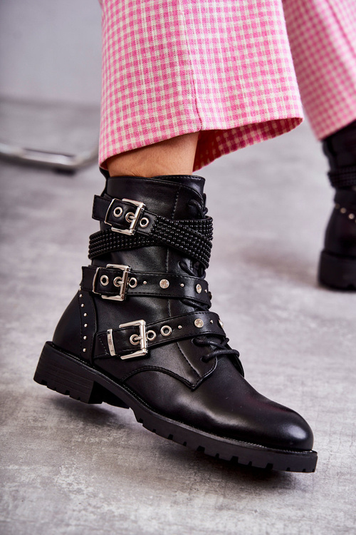 Women's Leather Boots With Decorative Stripes Black Russo