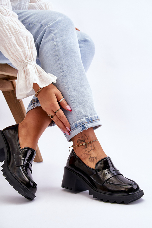 Lacquered Pumps Loafers On High Heels Black Jay