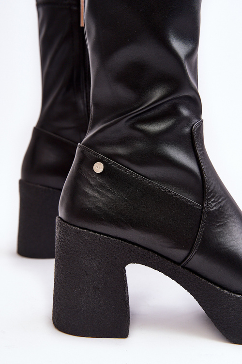 Botki Damskie Słupek Skóra Czarne GOE MM2N4047