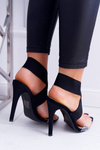 Women's Heeled Sandals Wide Strap Black Lights