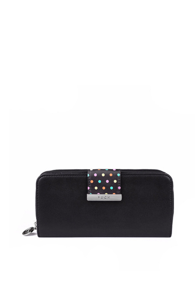 Women's Large Zip Wallet Dots Black Lunelly