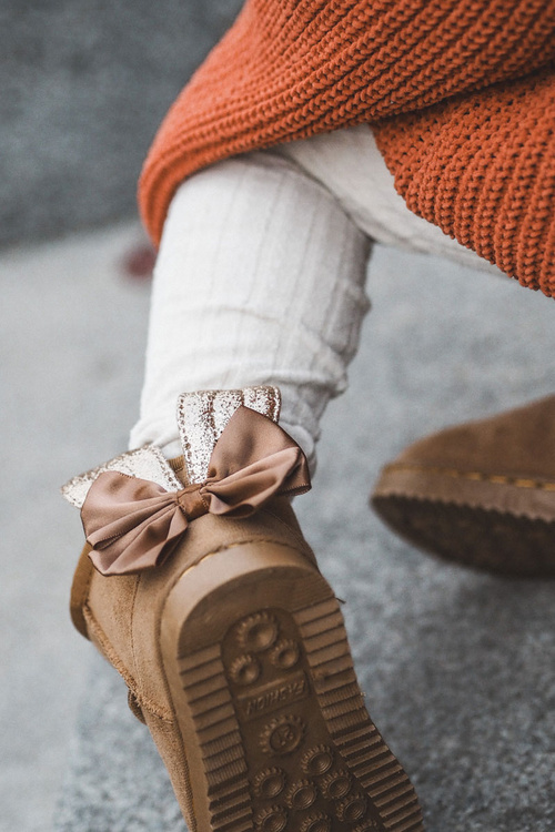 Girls' Warm Snow Boots With Bows Camel Meriva