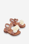 Fashionable Children's Sandals With Flowers Beige-gold Poly