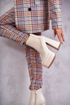 Women's Leather Boots On A Massive Heel Beige Jones