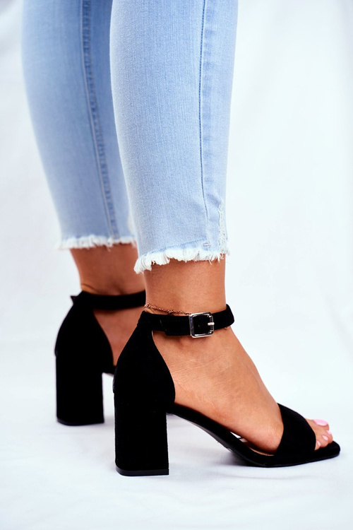 Suede Sandals On A Block Heel Vinceza 20-17058 Black
