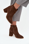 Ankle boots made of natural suede with block heel insulated brown Zazoo 3128