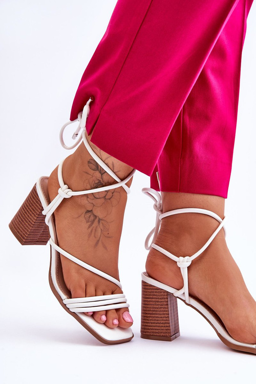Women's Leather Sandals On Heel White Seyna