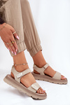 Ladies Leather Sandals On Platform Beige Zazoo 40443