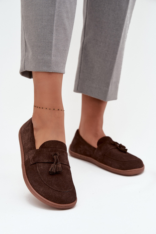 Damskie Mokasyny Barefoot Z Naturalnego Zamszu Czekoladowe Zazoo 322