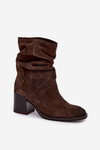 Leather Suede Ankle Boots with Gathering on Heel Zazoo 1127 Chocolate