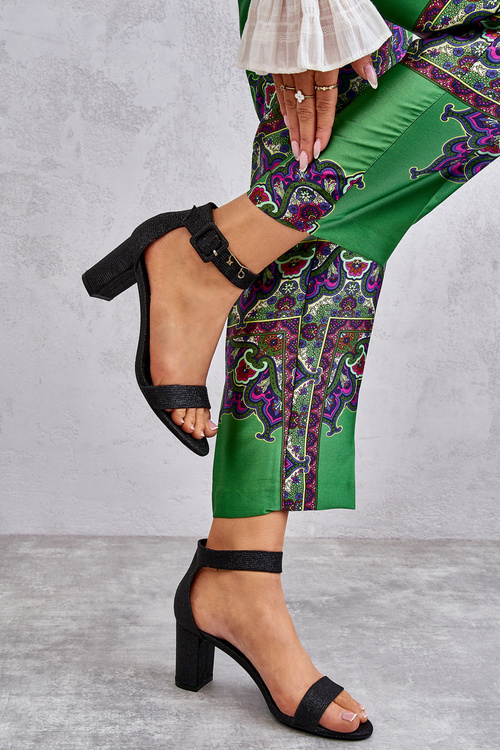 Glossy Heel Sandals Black Maxim